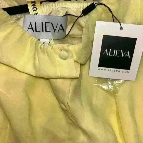 Alieva Dorra Chiffon Midi Dress Size Small Yellow Ruffle Sexy Girly Wavy - Picture 11 of 14